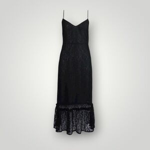 Vila Black Sheer Rosette Floral Lace Spaghetti Strap Midi Dress